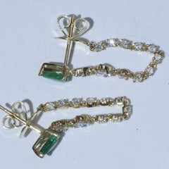 Emerald Brilliant Earring Studs Chain Style very trendy 0.70 0.60ct Length 28 mm