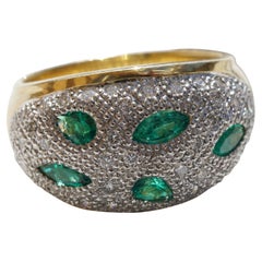 Emerald Brilliant Ring Tiger's Eye Poison Green Emerald Navettes in Dome Head