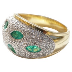 Emerald Brilliant Ring Tiger's Eye Poison Green Emerald Navettes in Dome Head