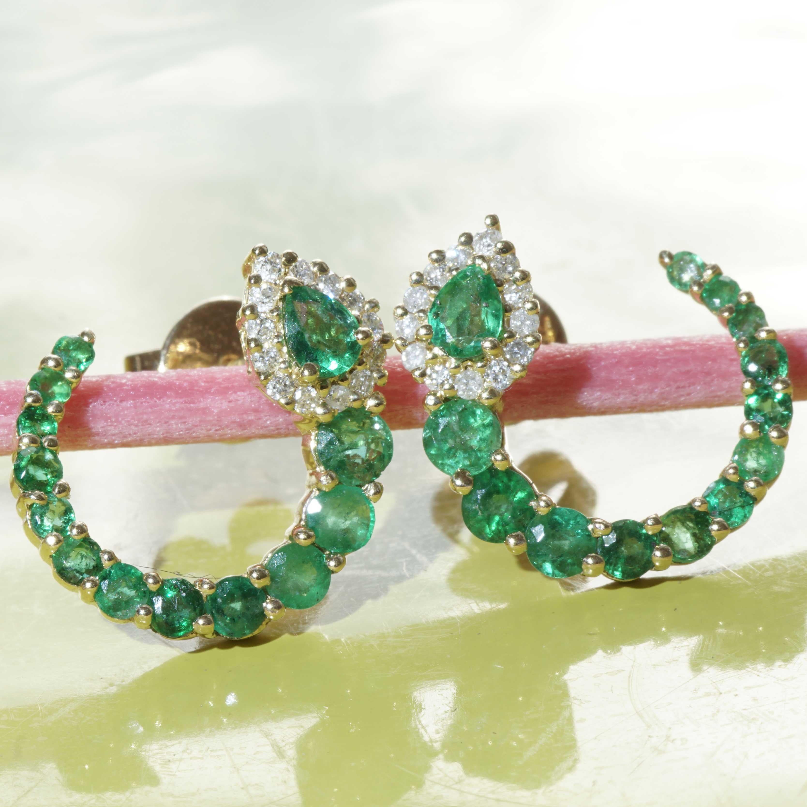 Emerald Brilliant Stud Earrings Three Quarter Circle 1.20 ct 0.16 ct 16 x 15 mm 4