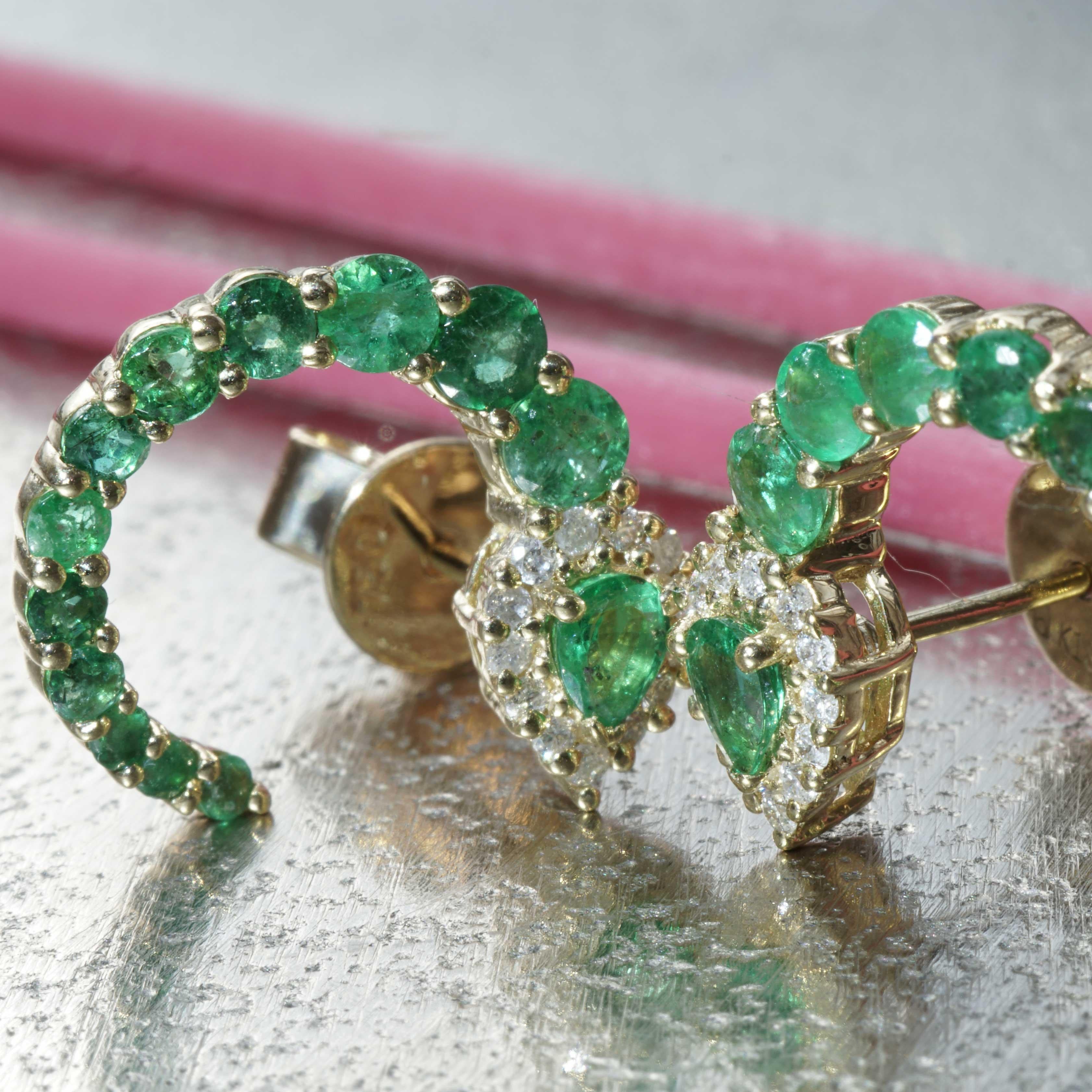 Emerald Brilliant Stud Earrings Three Quarter Circle 1.20 ct 0.16 ct 16 x 15 mm 6