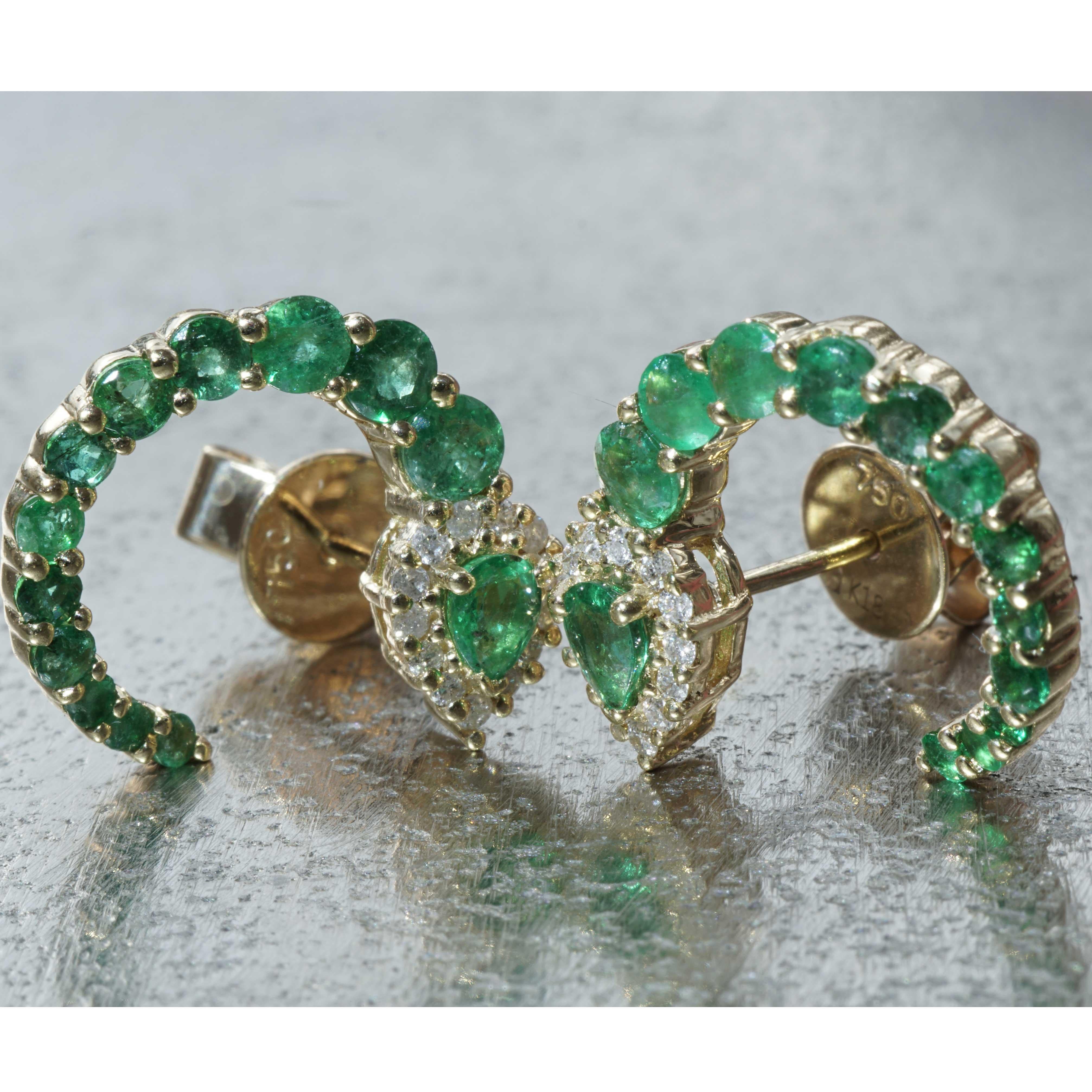 Emerald Brilliant Stud Earrings Three Quarter Circle 1.20 ct 0.16 ct 16 x 15 mm For Sale 7