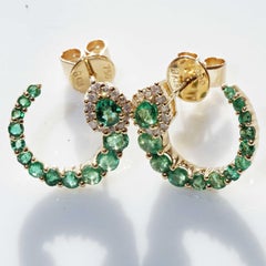 Emerald Brilliant Stud Earrings Three Quarter Circle 1.20 ct 0.16 ct 16 x 15 mm