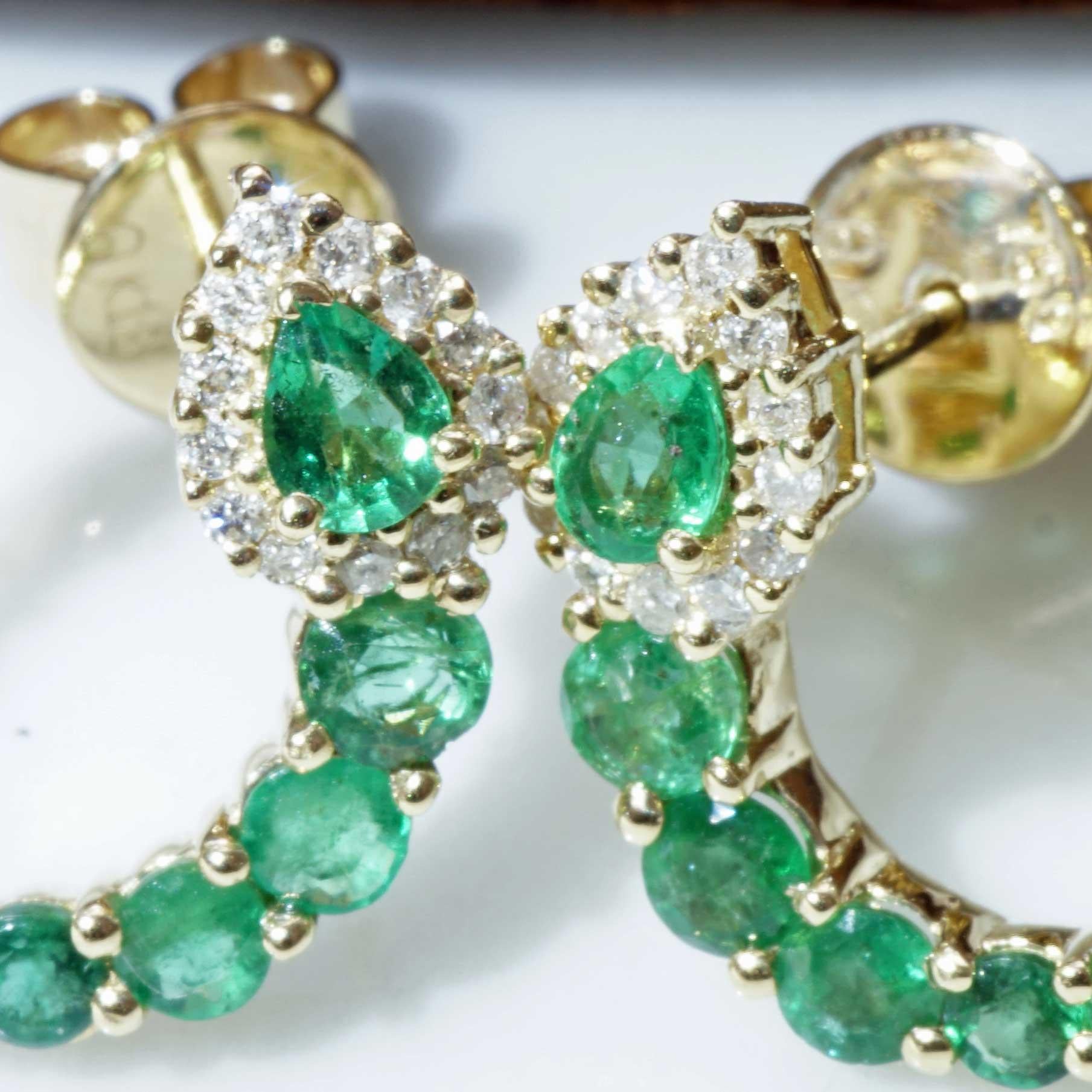 Modern Emerald Brilliant Stud Earrings Three Quarter Circle 1.20 ct 0.16 ct 16 x 15 mm For Sale