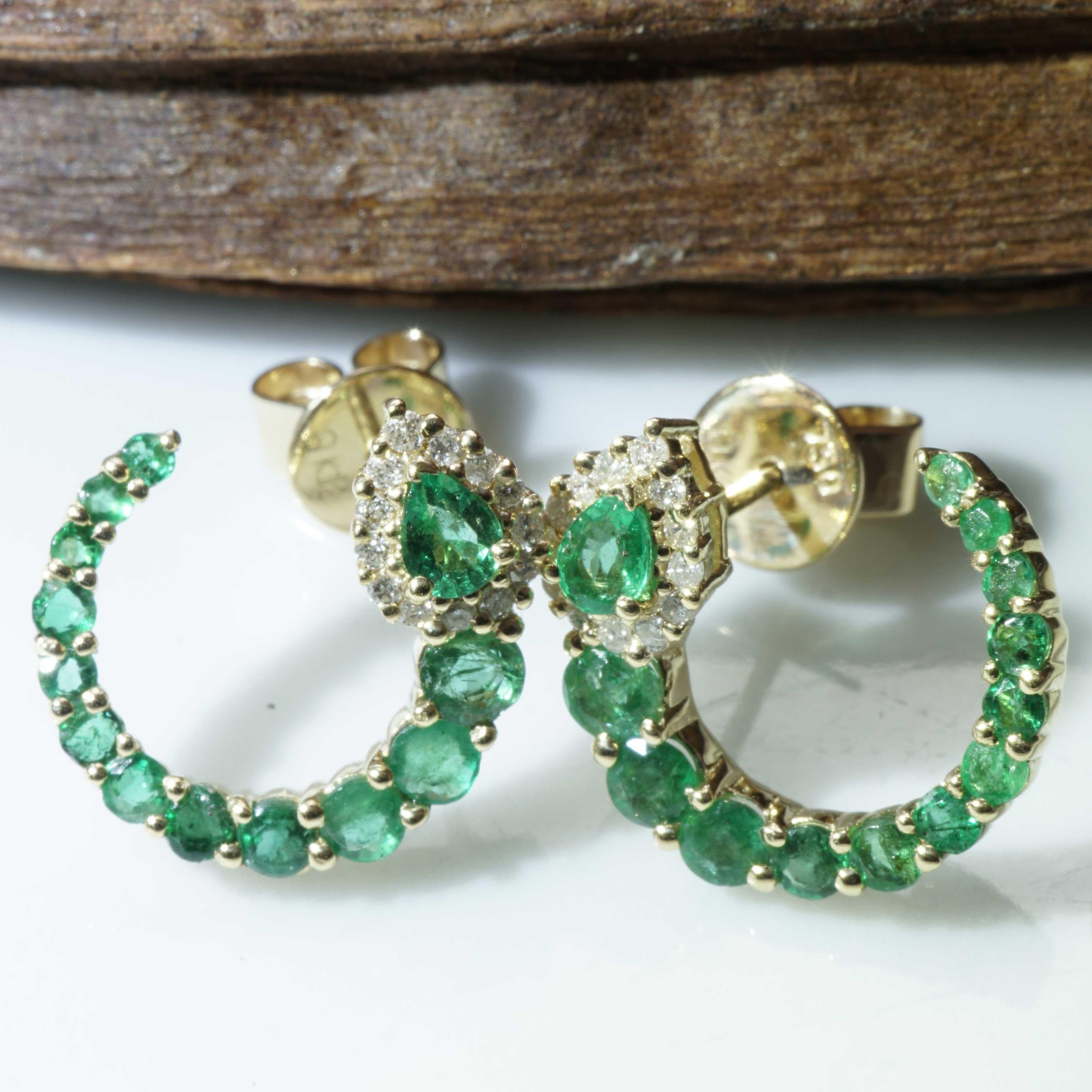 Brilliant Cut Emerald Brilliant Stud Earrings Three Quarter Circle 1.20 ct 0.16 ct 16 x 15 mm
