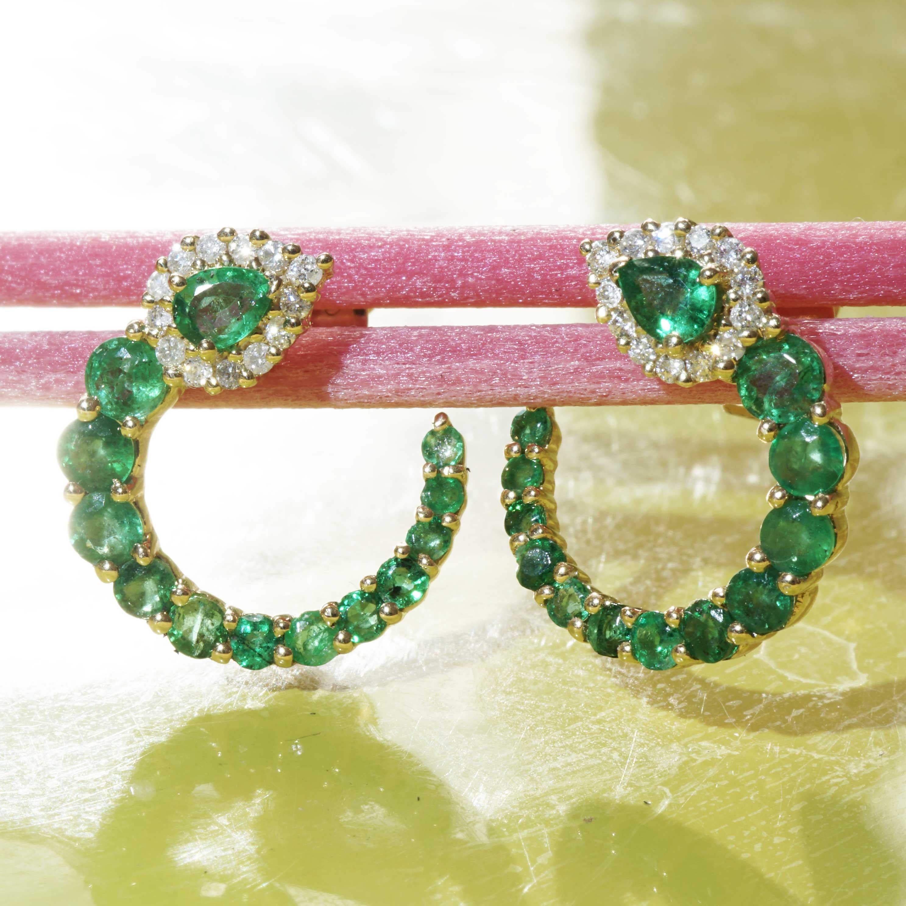 Emerald Brilliant Stud Earrings Three Quarter Circle 1.20 ct 0.16 ct 16 x 15 mm 2