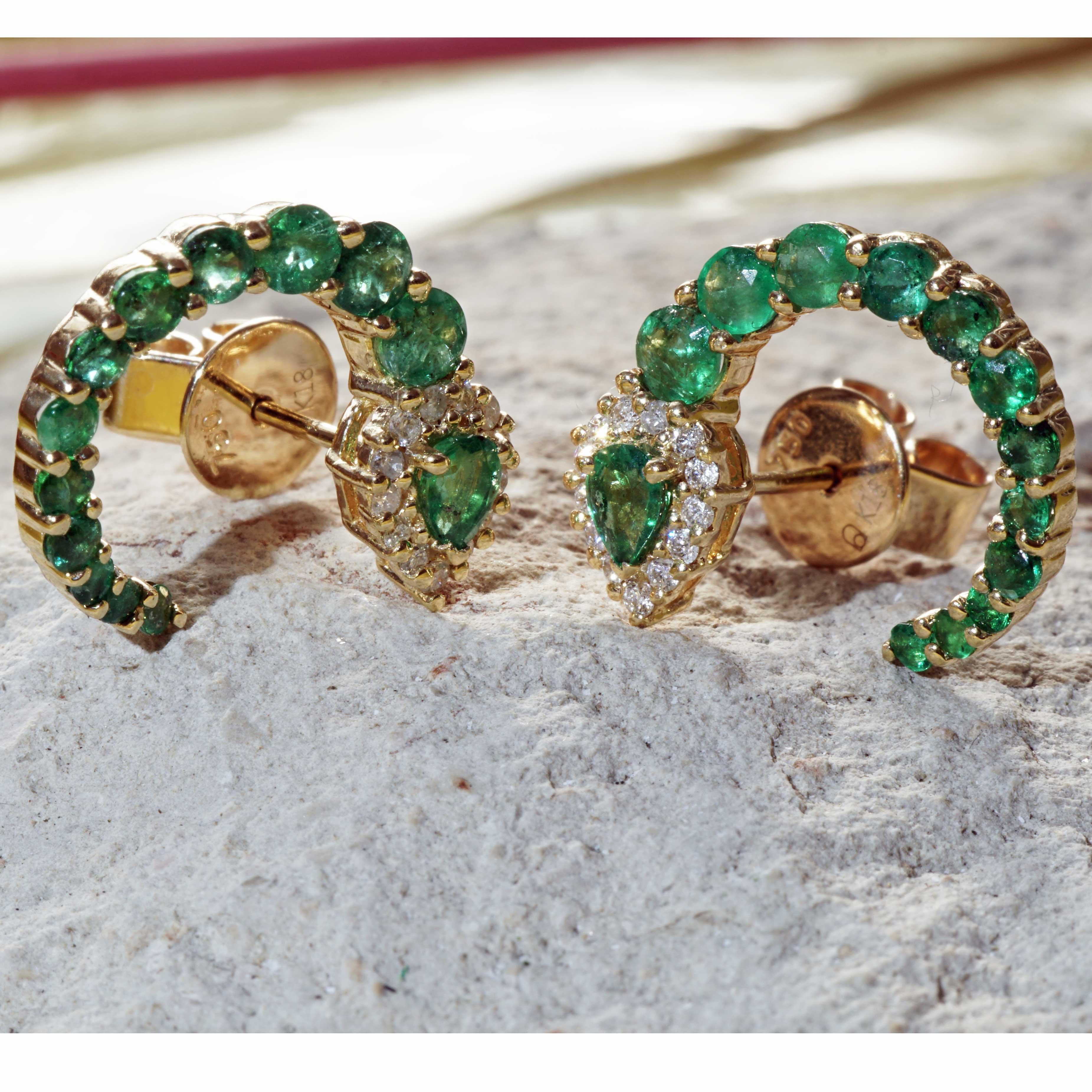 Emerald Brilliant Stud Earrings Three Quarter Circle 1.20 ct 0.16 ct 16 x 15 mm For Sale 3