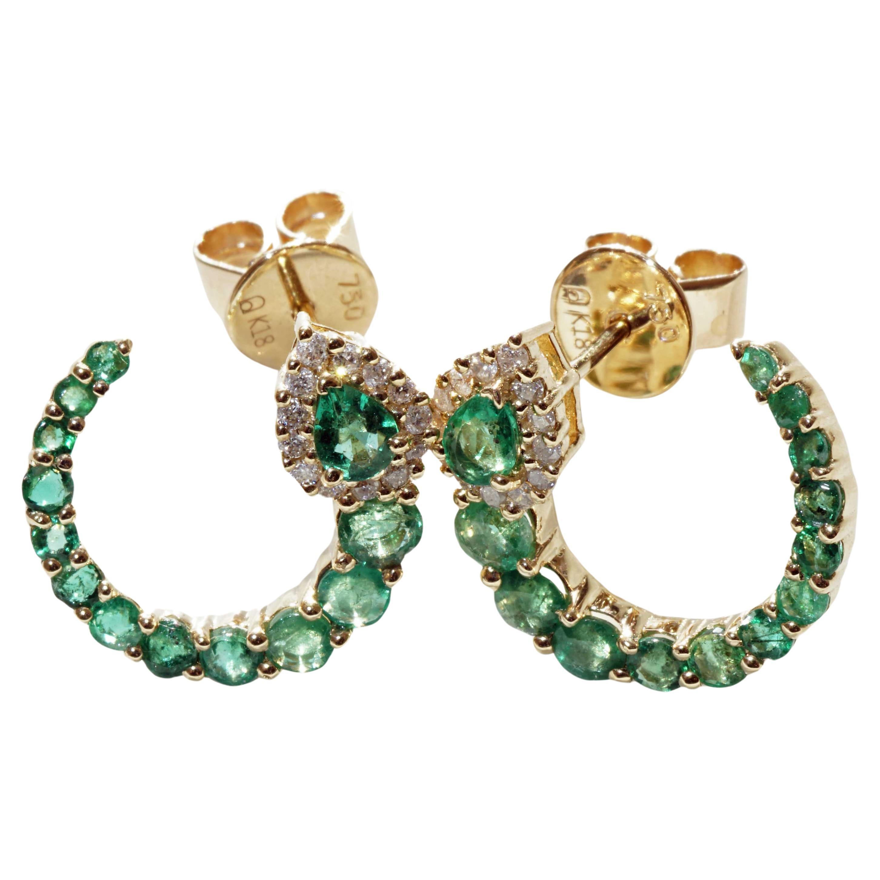 Emerald Brilliant Stud Earrings Three Quarter Circle 1.20 ct 0.16 ct 16 x 15 mm For Sale