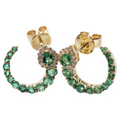 Emerald Brilliant Stud Earrings Three Quarter Circle 1.20 ct 0.16 ct 16 x 15 mm