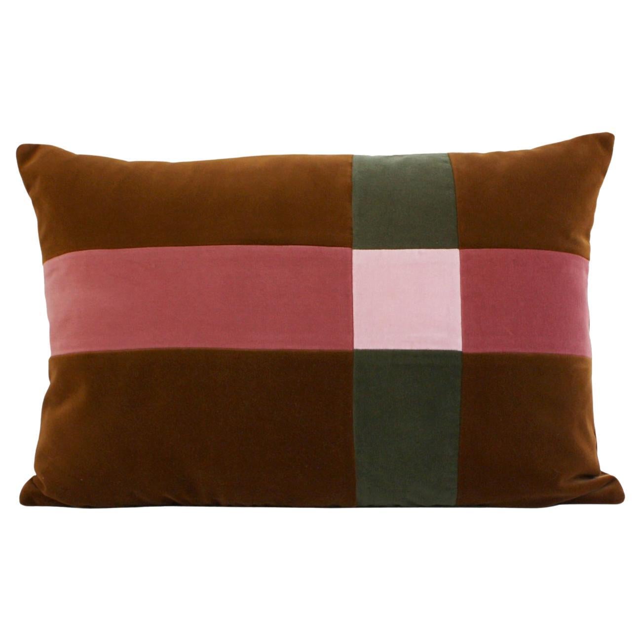Emerald brown patchwork Velvet Deluxe Handmade Decorative Pillow