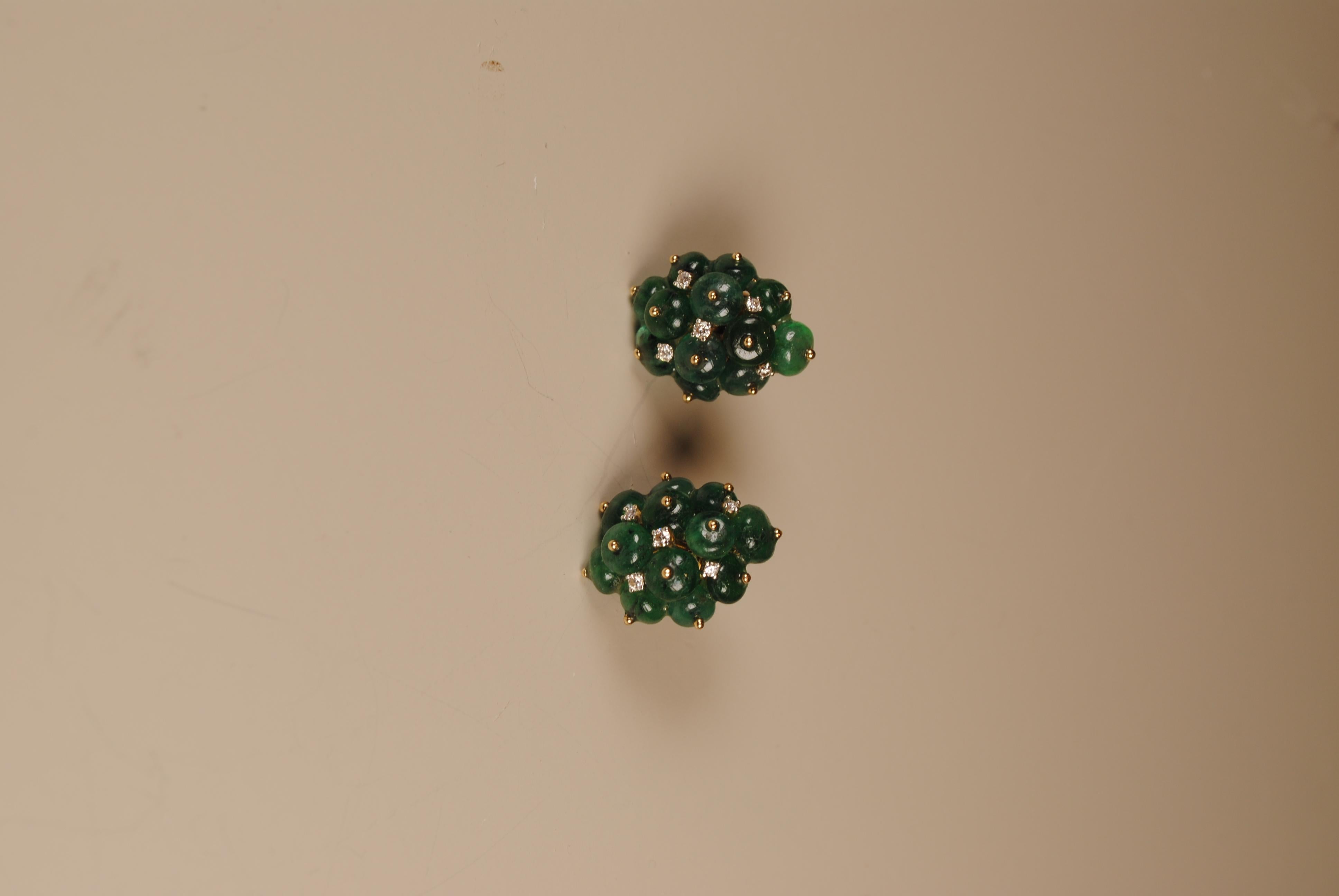 Brilliant Cut Emerald Burst Earrings in 18 Karat Gold with Diamonds For Sale