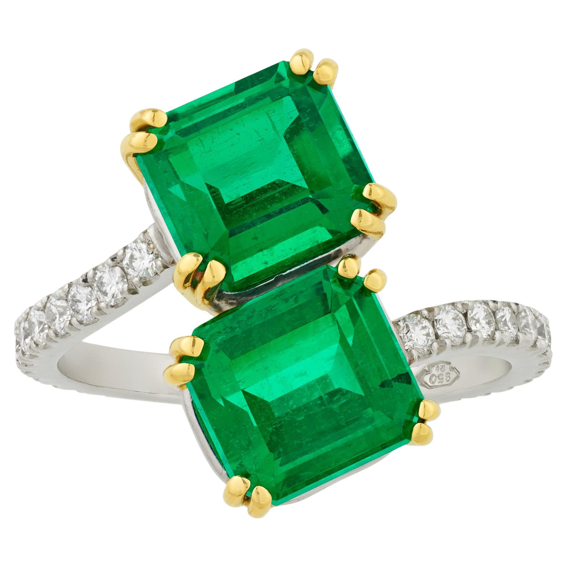 Emerald Bypass Ring, 5.16 Carats For Sale