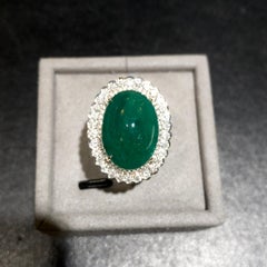 Emerald Cabochon 15.48ct Muzo Color and Diamond Ring in 18K