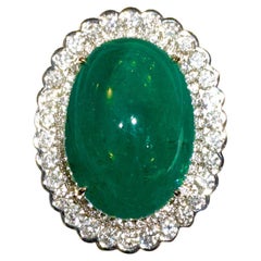 Emerald Cabochon 15.48ct Muzo Color and Diamond Ring in 18K