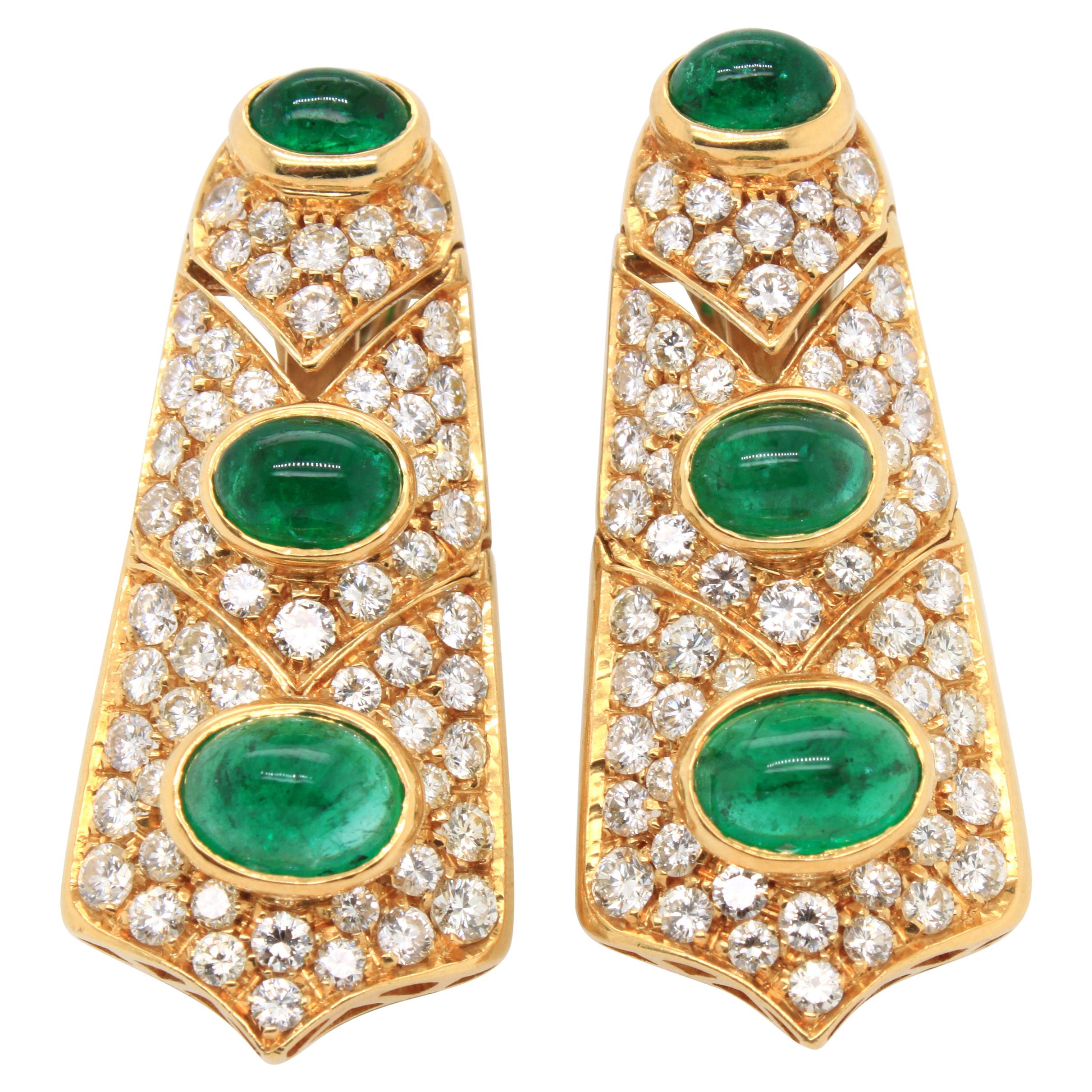 Emerald Cabochon and Diamond Earrings, 1960s