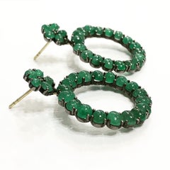 Emerald Cabochon and Diamond Frontal Hoop Earrings