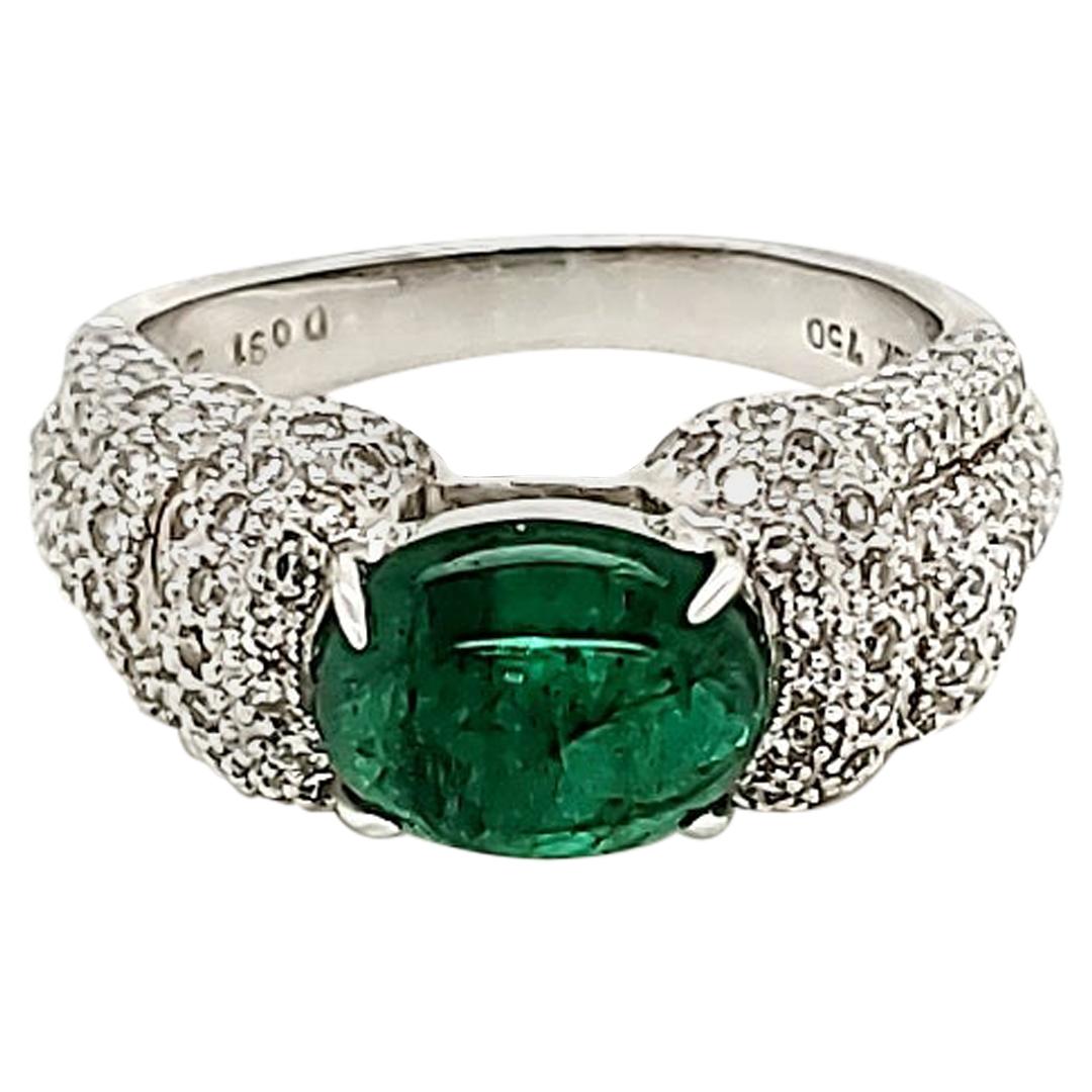 Emerald Cabochon and Diamond Ring