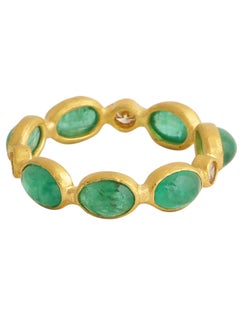 Emerald Cabochon and Diamond Ring Handcrafted in 22kt Gold