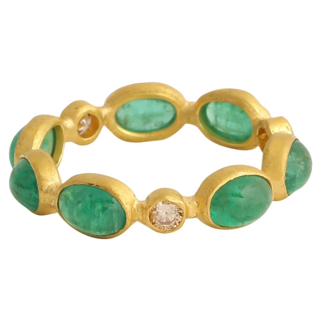 Emerald Cabochon and Diamond Ring Handcrafted in 22kt Gold