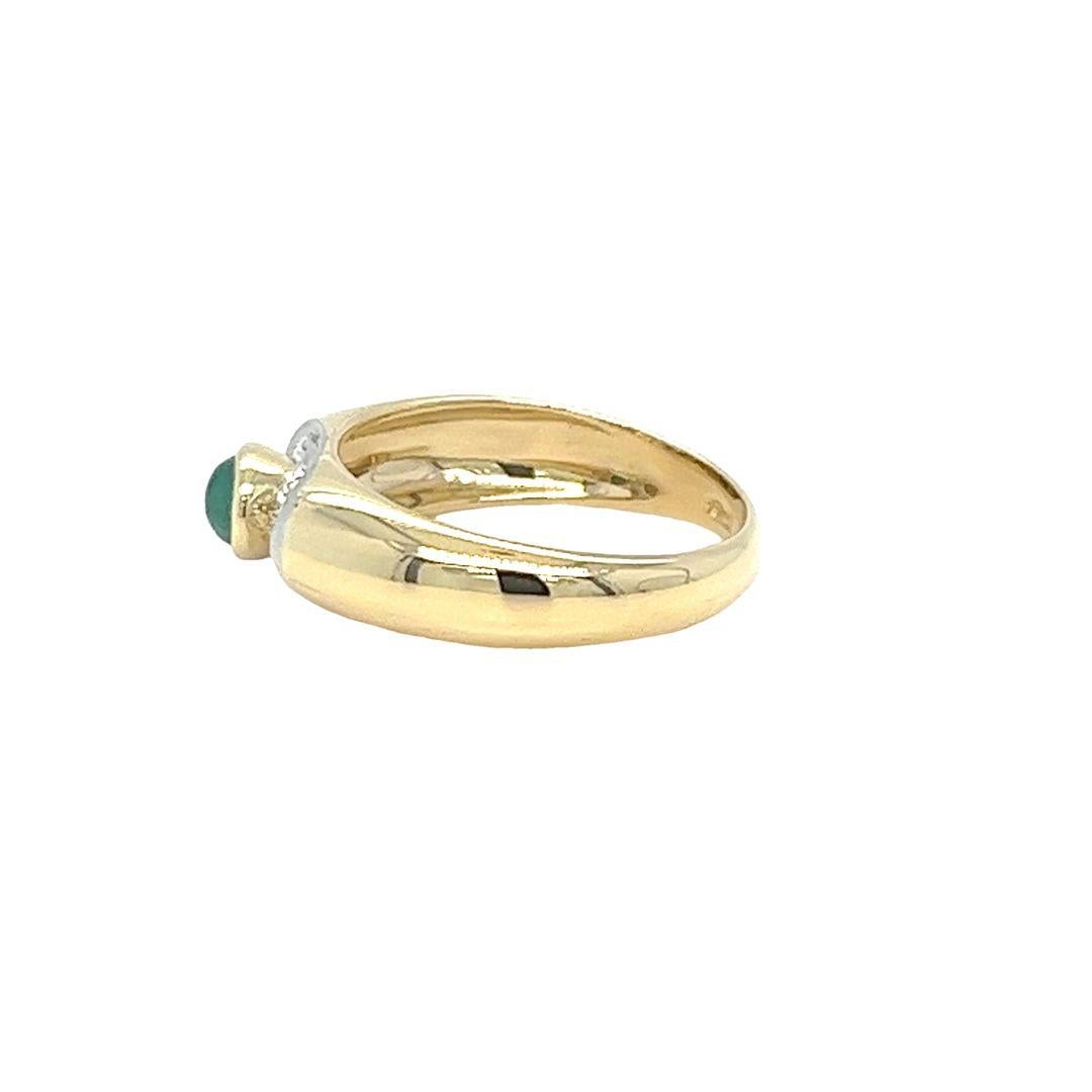 Women's Emerald Cabochon and Diamond Yellow Gold Stack Ring For Sale