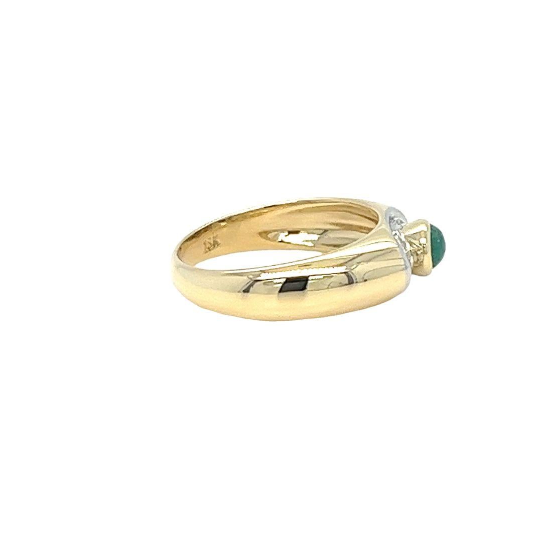 Emerald Cabochon and Diamond Yellow Gold Stack Ring For Sale 1
