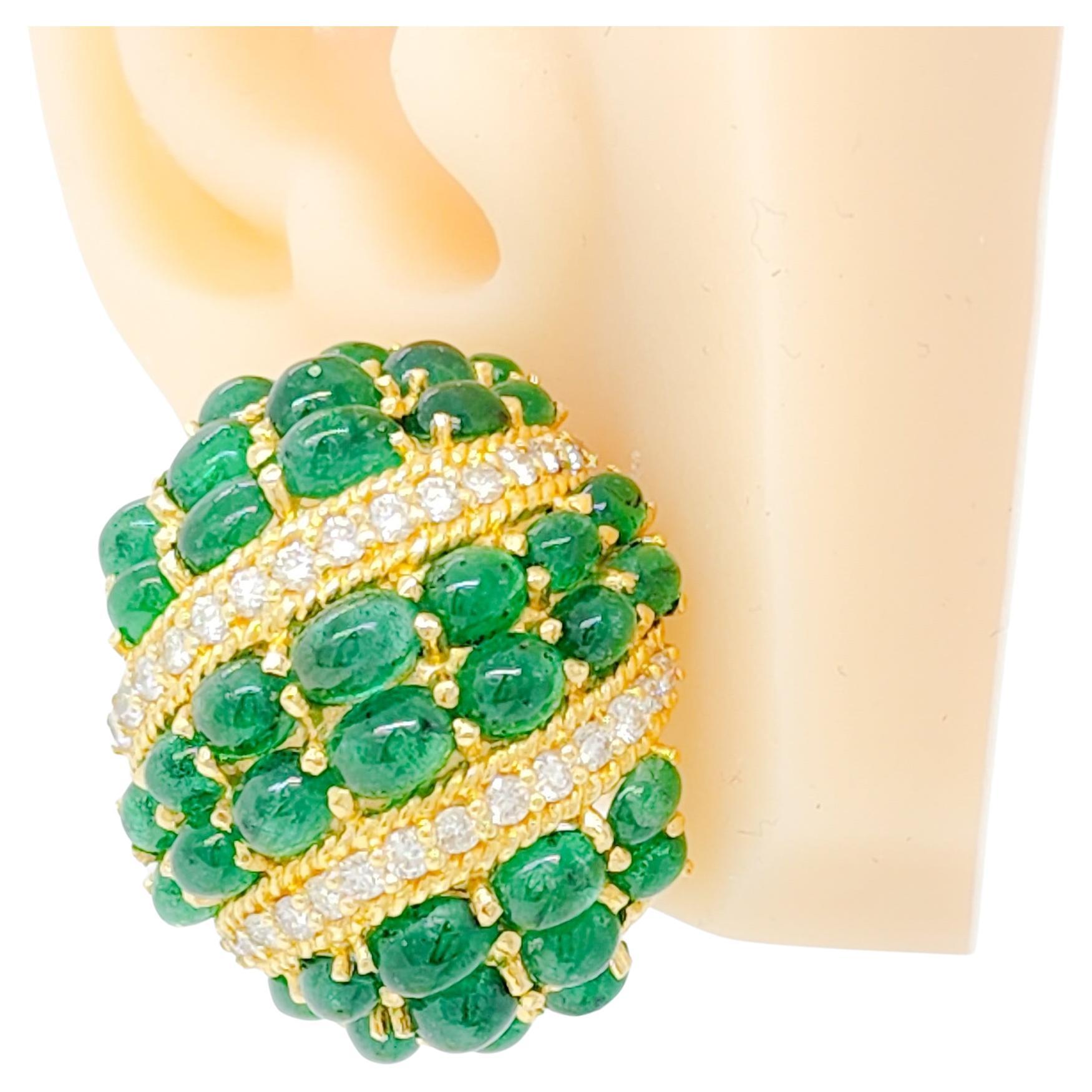 Cabochon Emerald Diamond Gold Earrings at 1stDibs emerald cabochon