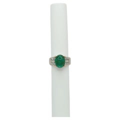 Emerald Cabochon and White Diamond Cocktail Ring in 18K White Gold