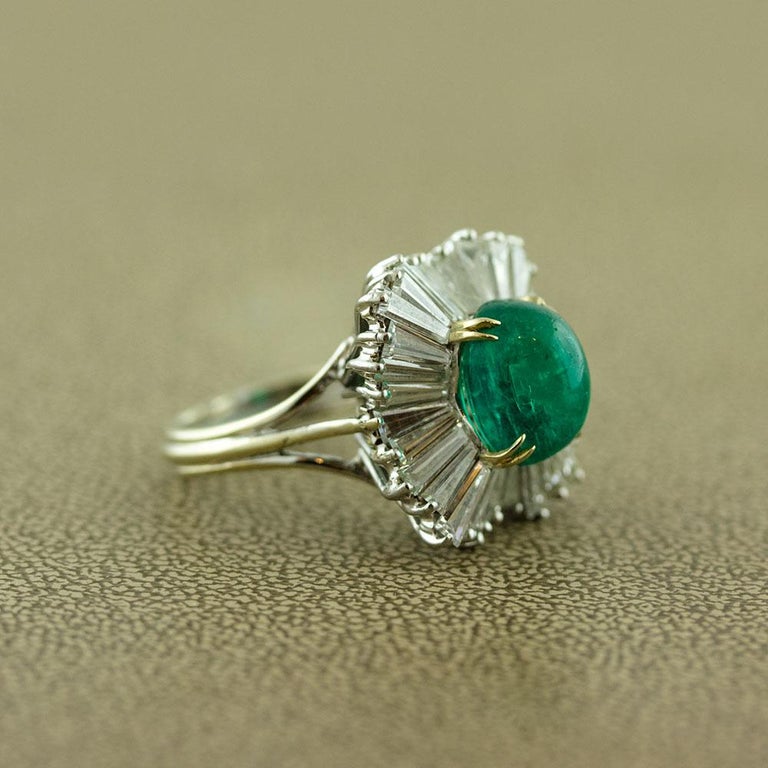 Emerald Cabochon Diamond Gold Ballerina Ring For Sale at 1stDibs