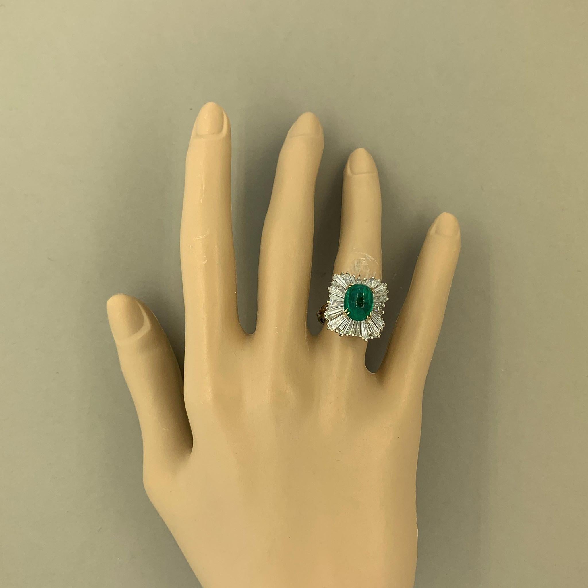Oval Cut Emerald Cabochon Diamond Gold Ballerina Ring For Sale