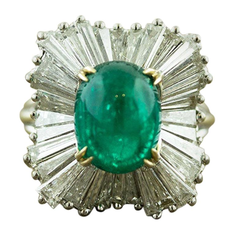 Emerald Cabochon Diamond Gold Ballerina Ring For Sale at 1stDibs