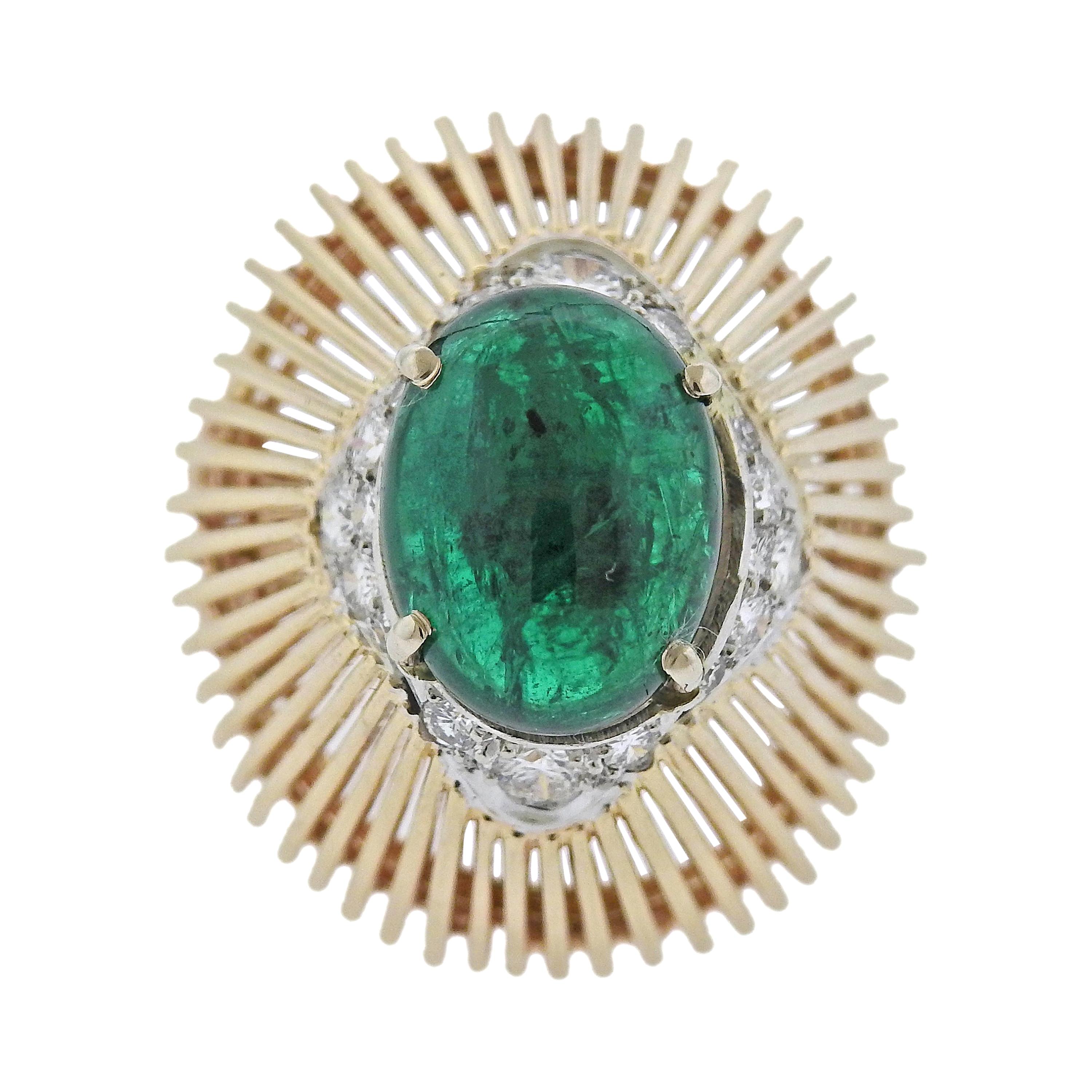 Emerald Cabochon Diamond Gold Cocktail Ring