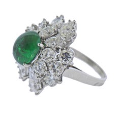 Emerald Cabochon Diamond Platinum Cocktail Ring