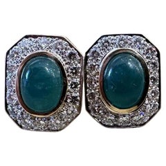 Emerald Cabochon 
Diamond Statement Earrings in 18k Yellow Gold