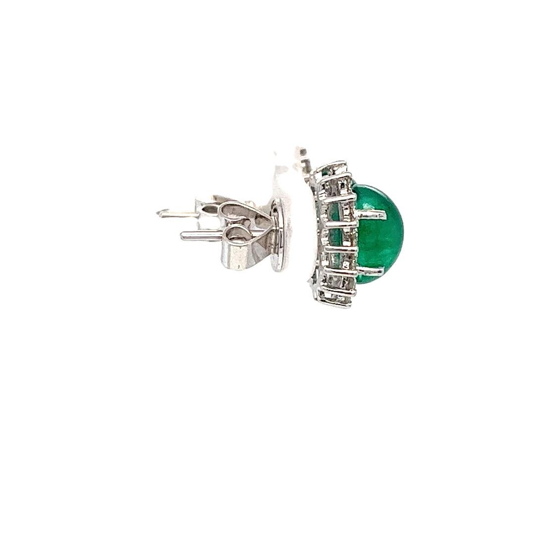 Women's Emerald Cabochon in Diamond Halo Stud Earrings For Sale
