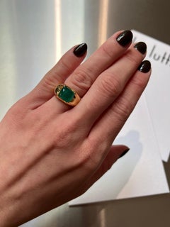 SPEAR TIP RING  Yellow gold with a sugarloaf emerald cabochon by Liv Luttrell