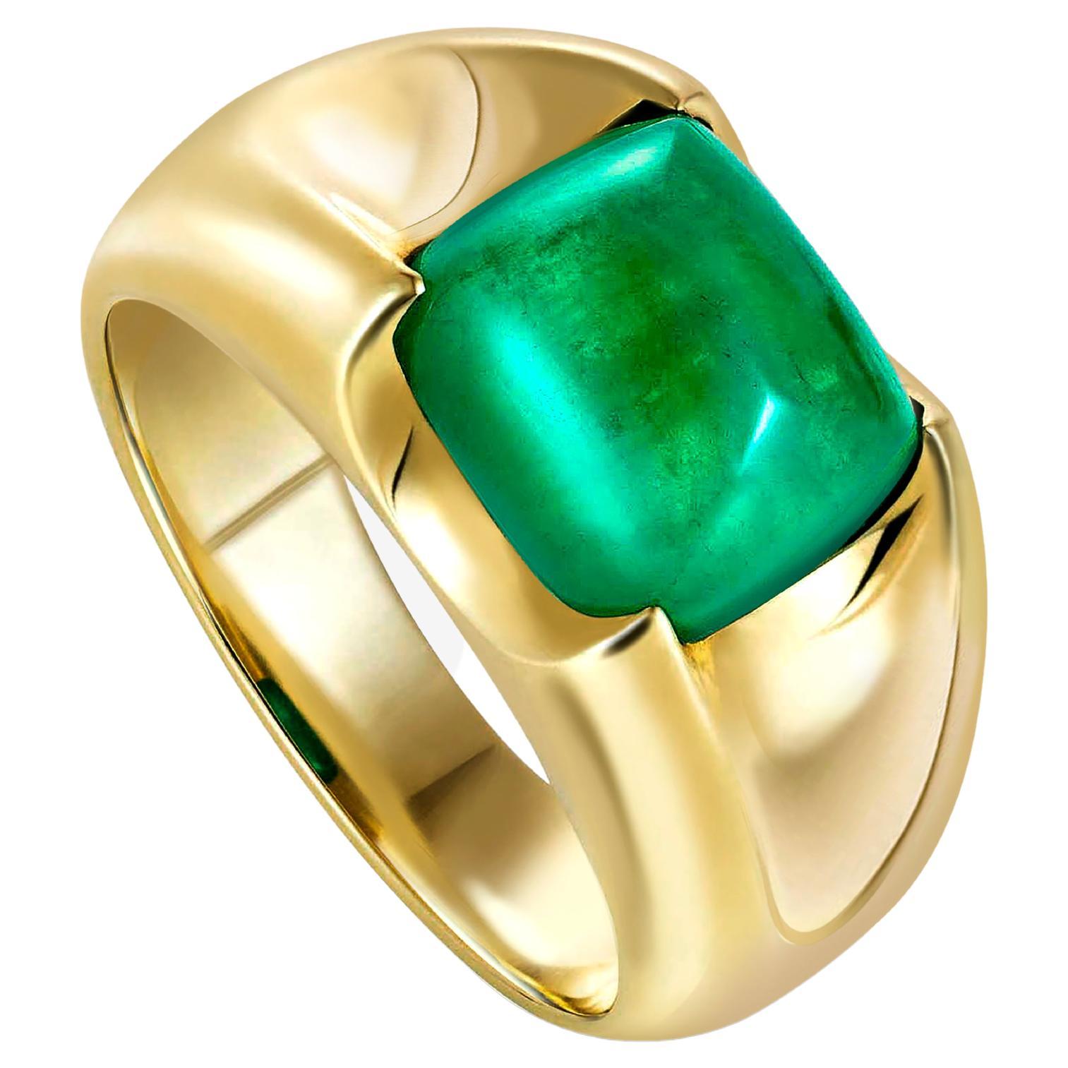 SPEAR TIP RING  Yellow gold with a sugarloaf emerald cabochon by Liv Luttrell