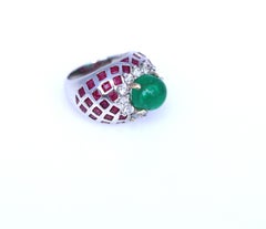 Emerald Cabochon Rubies Diamonds Ring, 1950