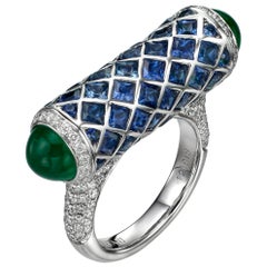 Emerald Cabochon Sapphire Diamond 18 Karat Gold Secret Compartment Ring