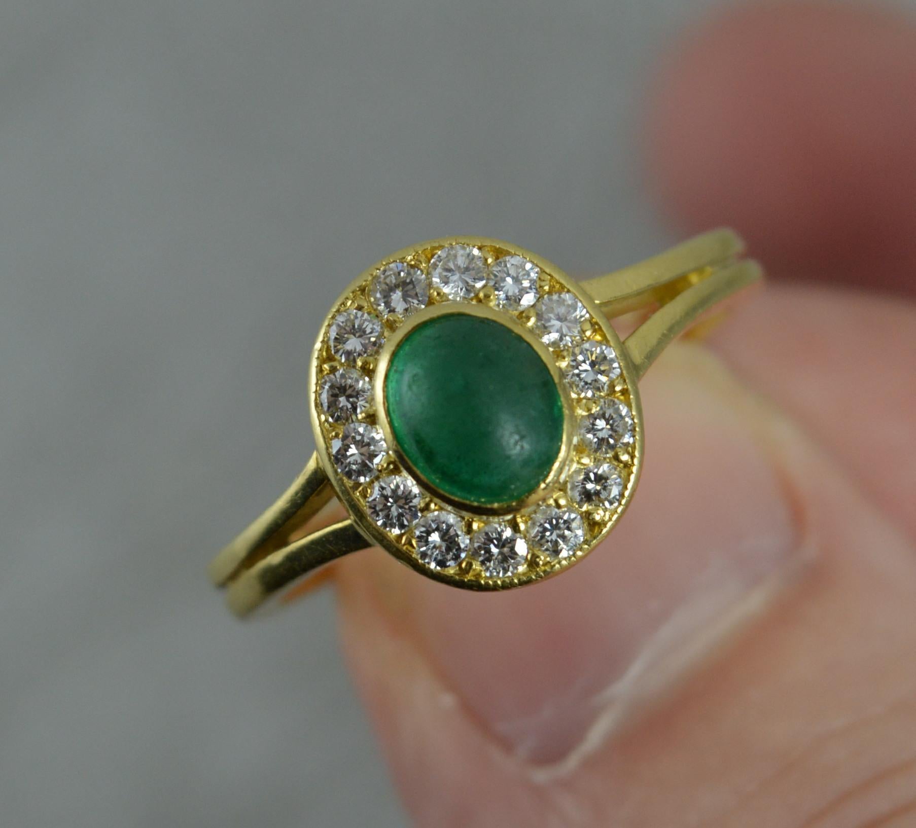 Emerald Cabochon Vs1 Diamond 18 Carat Gold Cluster Ring 6