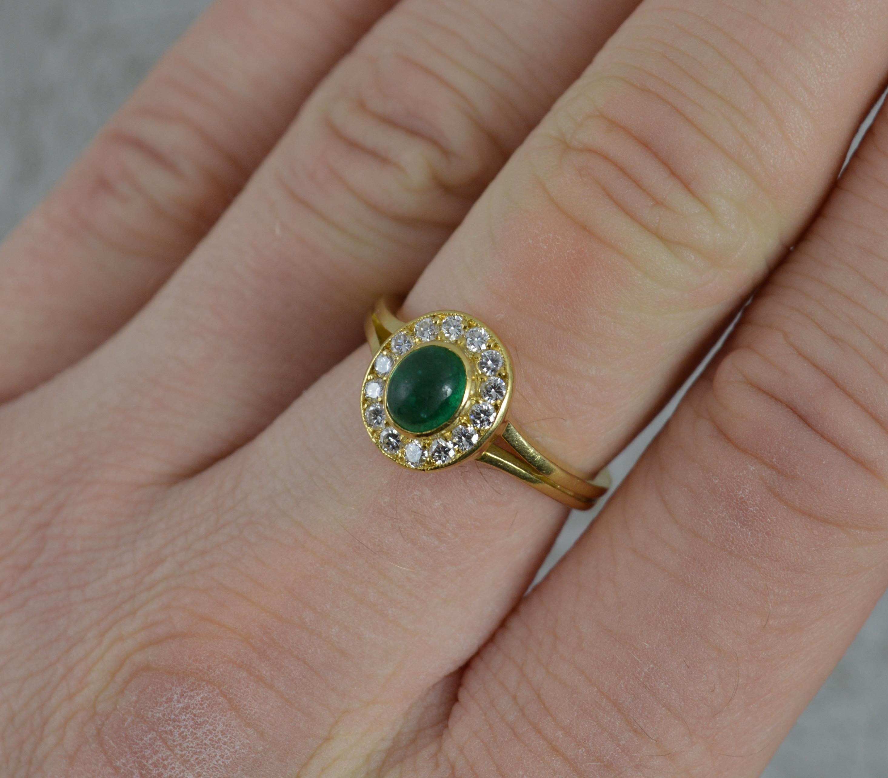 Contemporary Emerald Cabochon Vs1 Diamond 18 Carat Gold Cluster Ring