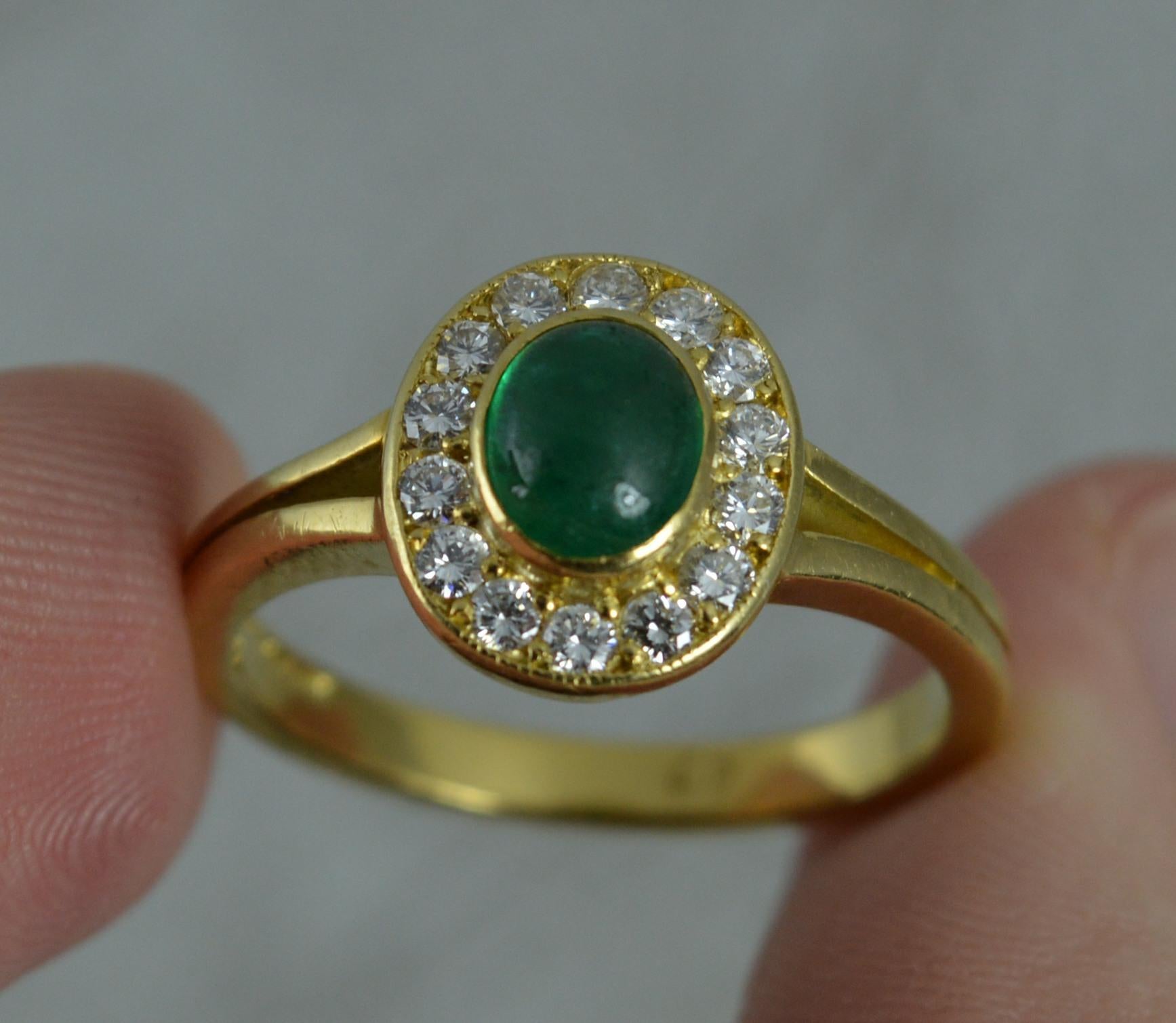 Emerald Cabochon Vs1 Diamond 18 Carat Gold Cluster Ring 1