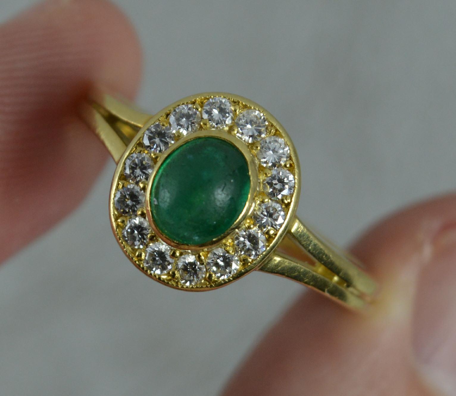 Emerald Cabochon Vs1 Diamond 18 Carat Gold Cluster Ring 2