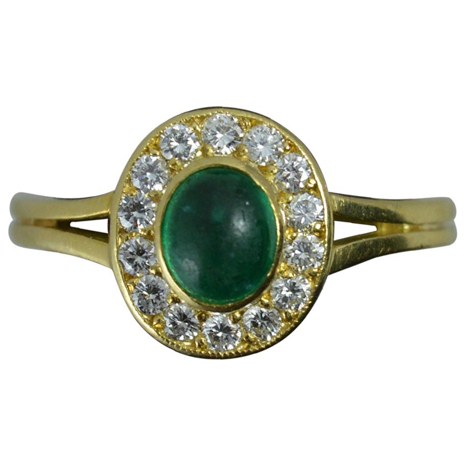 Emerald Cabochon Vs1 Diamond 18 Carat Gold Cluster Ring
