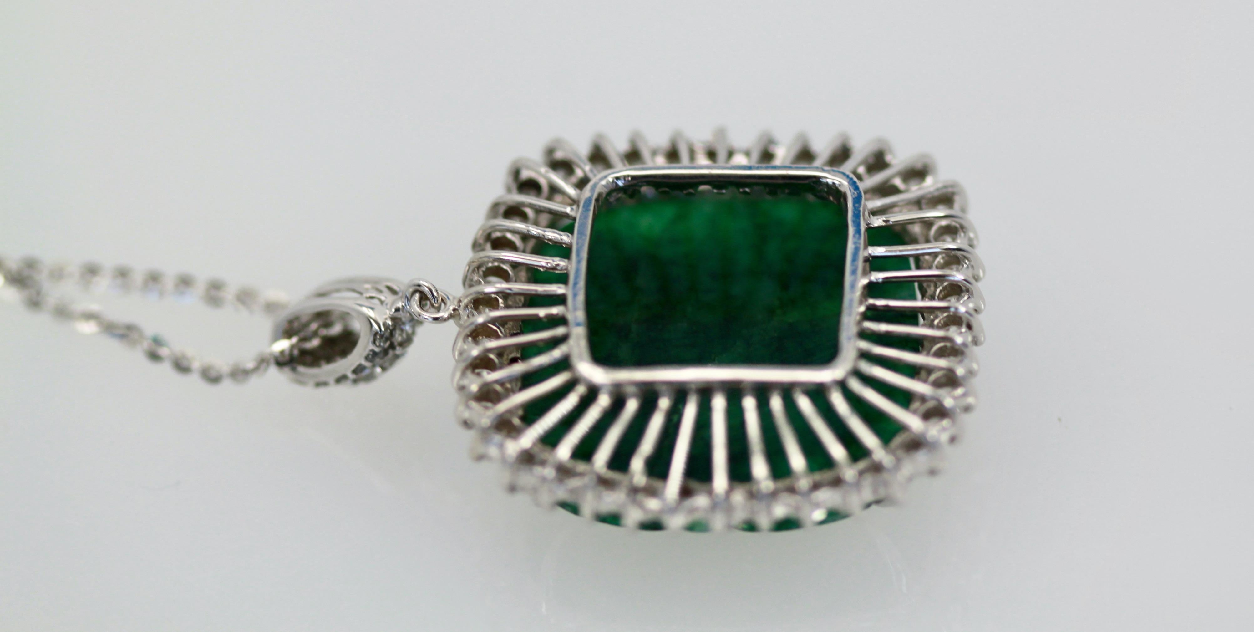 Emerald Carved Pendant Set in Diamond Surround 18K 5