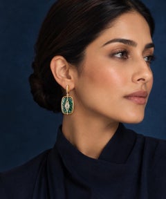 Carved Emerald and Diamond Dangle Earring