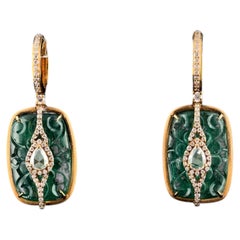 Carved Emerald and Diamond Dangle Earring