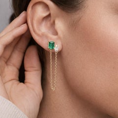 0.11ct Diamond & 0.05ct Emerald Cascade 14K Yellow Gold Chain Earrings