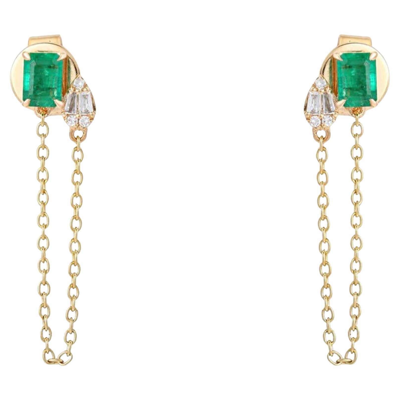Emerald Cascade 14K (or 18k upon request) Yellow Gold Diamond Chain Earrings