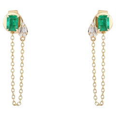 Emerald Cascade 14K (or 18k upon request) Yellow Gold Diamond Chain Earrings