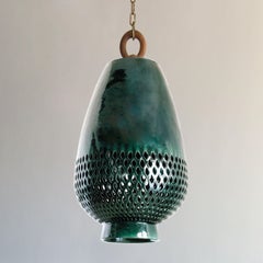 Lampe à suspension en céramique émeraude XL, bronze huilé, diamants Collection Atzompa